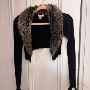 Urban Outfitters Black Sweater with Faux Fur Trim